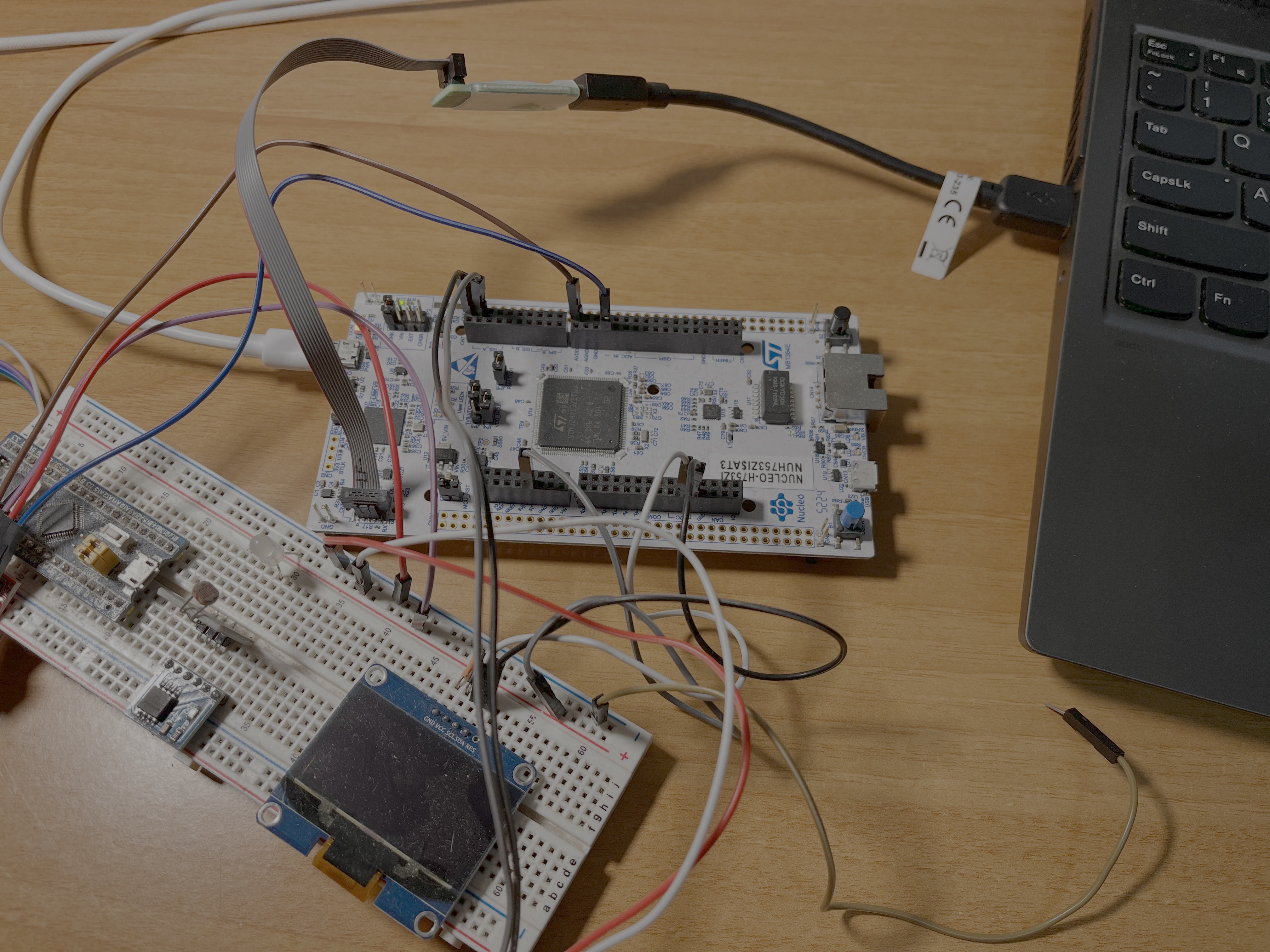 The NUCLEO-H753ZI development setup with its debug connection